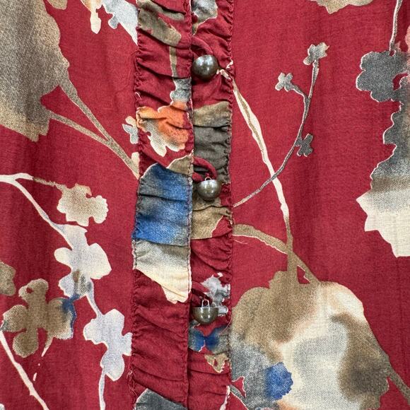 Coldwater Creek Red Floral Print Cotton Silk Blend Long Sleeve Lightweight Top - Picture 8 of 13